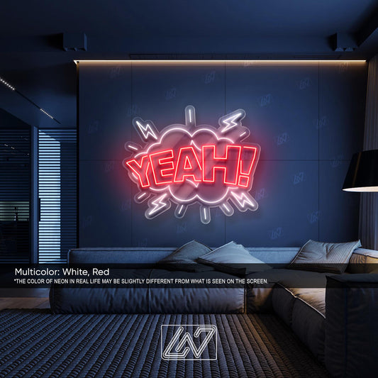 Yeah!- LED Neon Sign, Aesthetic LED Wall Light, Cool Expression Neon Art, Gamer Room Decor, Fun Pop Art Sign, Vibrant Wow Wall Decor