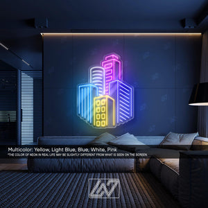 City Skyscrapers - LED Neon Sign, Modern Urban Skyline Light, Futuristic Cityscape Wall Art, Vibrant Downtown Decor, Aesthetic Night City