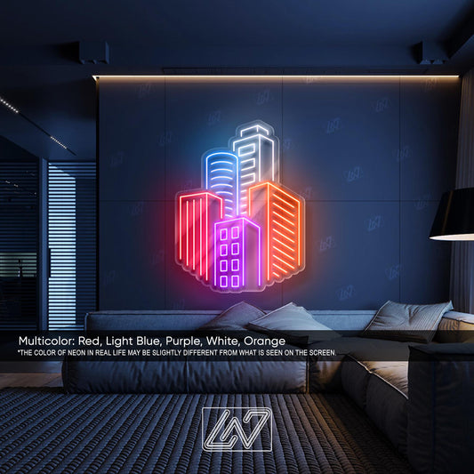 City Skyscrapers - LED Neon Sign, Modern Urban Skyline Light, Futuristic Cityscape Wall Art, Vibrant Downtown Decor, Aesthetic Night City