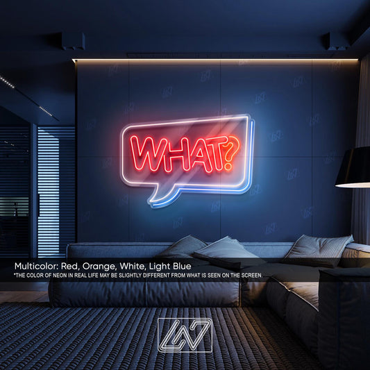 What? - LED Neon Sign, Aesthetic LED Wall Light, Cool Expression Neon Art, Gamer Room Decor, Fun Pop Art Sign, Vibrant Wow Wall Decor