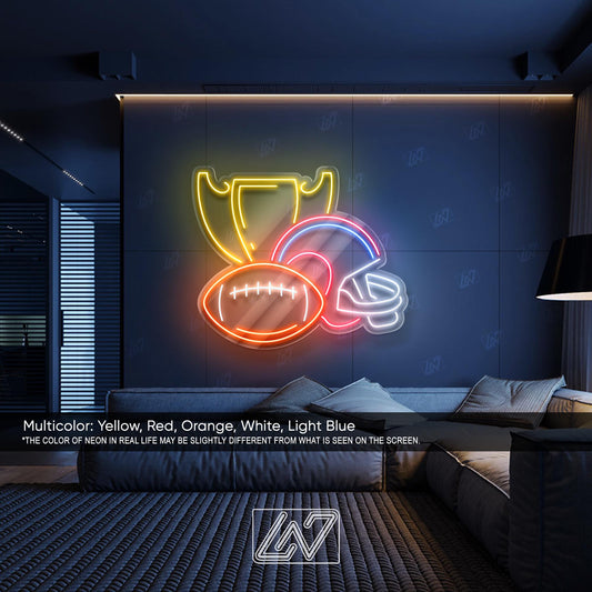 Rugby Winner - LED Neon Sign, Champion Trophy Neon Light, Sports Victory Wall Decor, Rugby Fan Room Sign, Athletic Achievement LED Glow