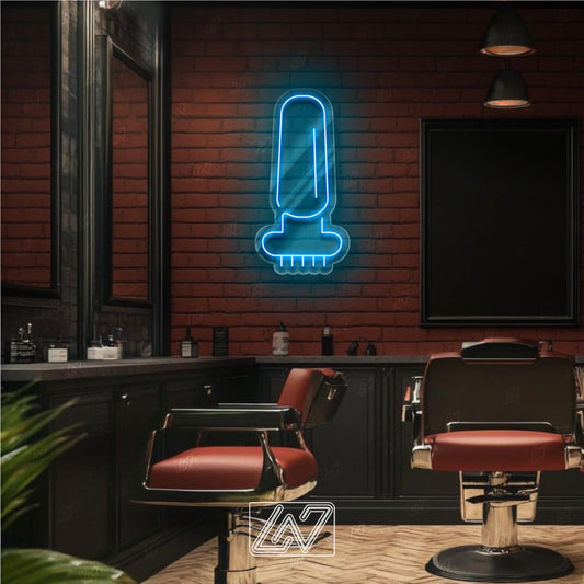 Neon hair clipper sign for barbershop decor and stylist gift.