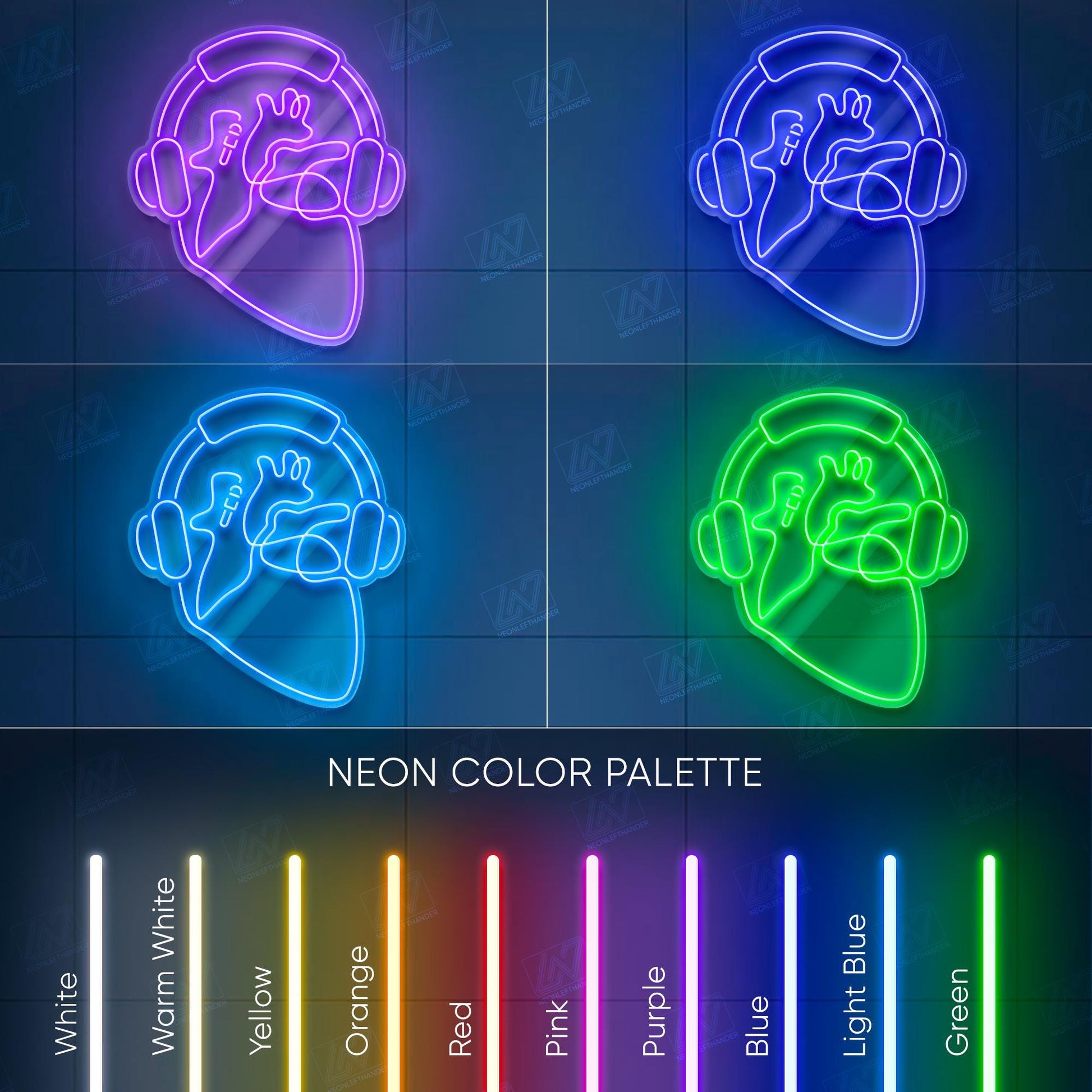 Headphone Heart - LED Neon Sign for Music Lovers, Aesthetic Wall Decor for Bedroom, Gaming Room, DJ Studio, Cool Light Up Sign Gift for Him