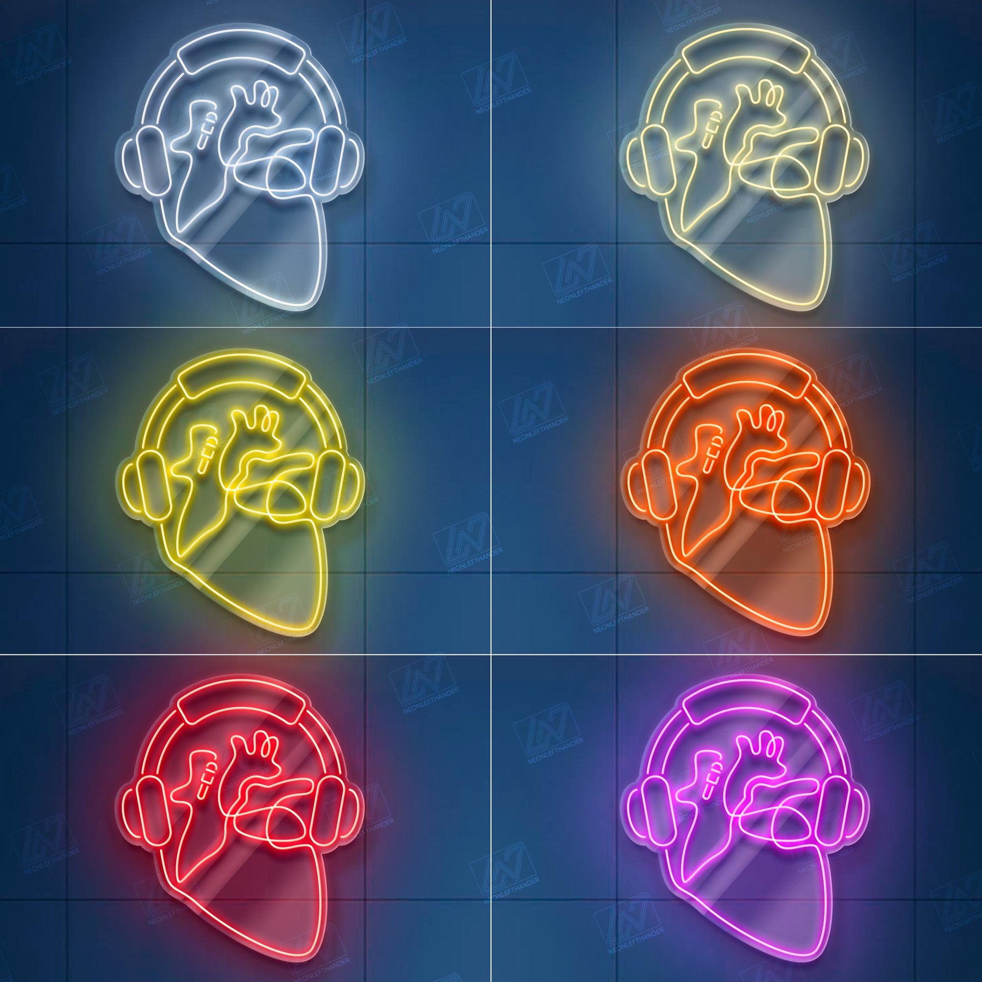 Headphone Heart - LED Neon Sign for Music Lovers, Aesthetic Wall Decor for Bedroom, Gaming Room, DJ Studio, Cool Light Up Sign Gift for Him