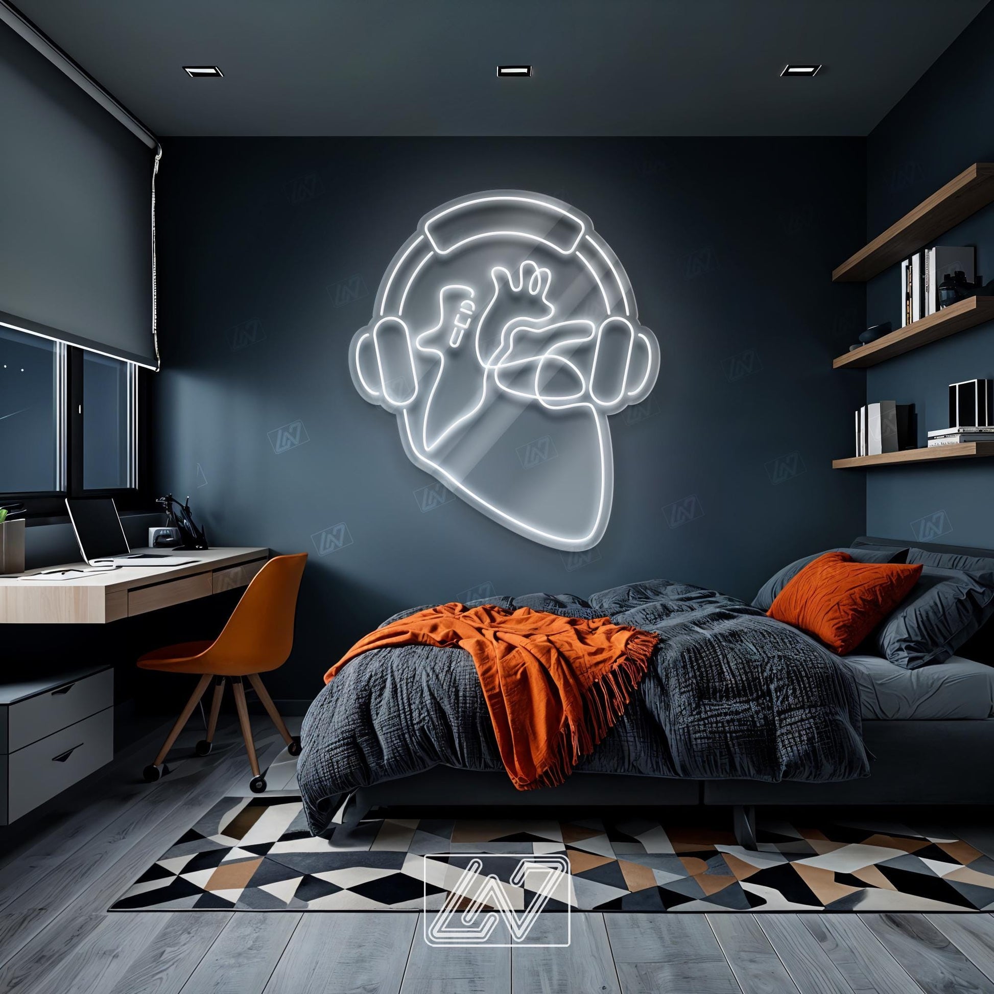 Headphone Heart - LED Neon Sign for Music Lovers, Aesthetic Wall Decor for Bedroom, Gaming Room, DJ Studio, Cool Light Up Sign Gift for Him