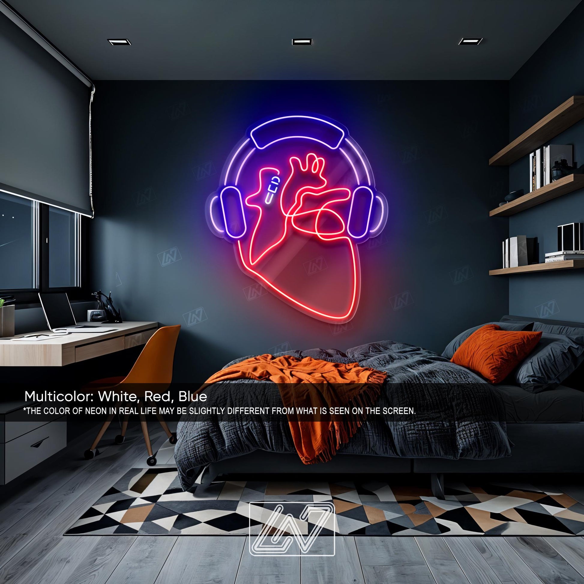 Headphone Heart - LED Neon Sign for Music Lovers, Aesthetic Wall Decor for Bedroom, Gaming Room, DJ Studio, Cool Light Up Sign Gift for Him