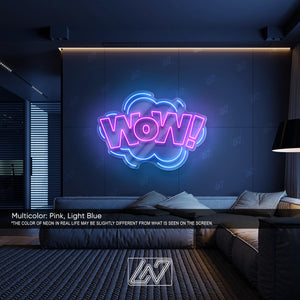 WOW - LED Neon Sign, Aesthetic LED Wall Light, Cool Expression Neon Art, Gamer Room Decor, Fun Pop Art Sign, Vibrant Wow Wall Decor