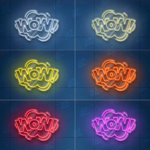 WOW - LED Neon Sign, Aesthetic LED Wall Light, Cool Expression Neon Art, Gamer Room Decor, Fun Pop Art Sign, Vibrant Wow Wall Decor