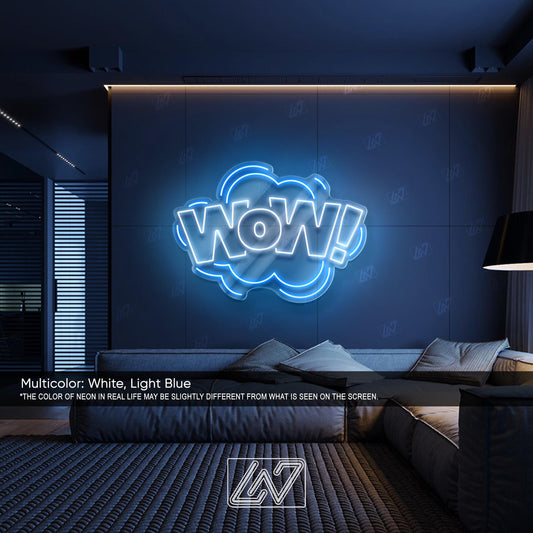 WOW - LED Neon Sign, Aesthetic LED Wall Light, Cool Expression Neon Art, Gamer Room Decor, Fun Pop Art Sign, Vibrant Wow Wall Decor