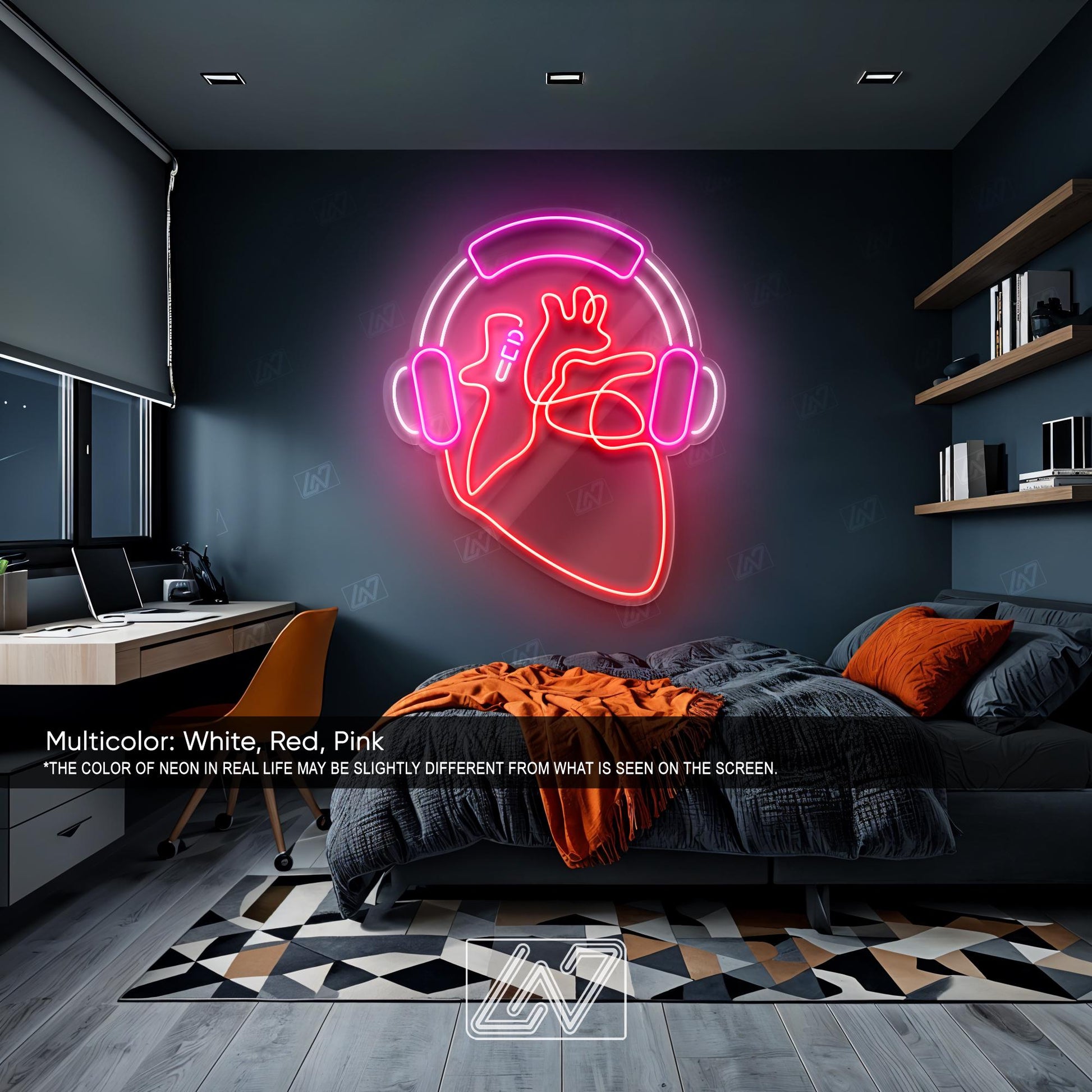 Headphone Heart - LED Neon Sign for Music Lovers, Aesthetic Wall Decor for Bedroom, Gaming Room, DJ Studio, Cool Light Up Sign Gift for Him