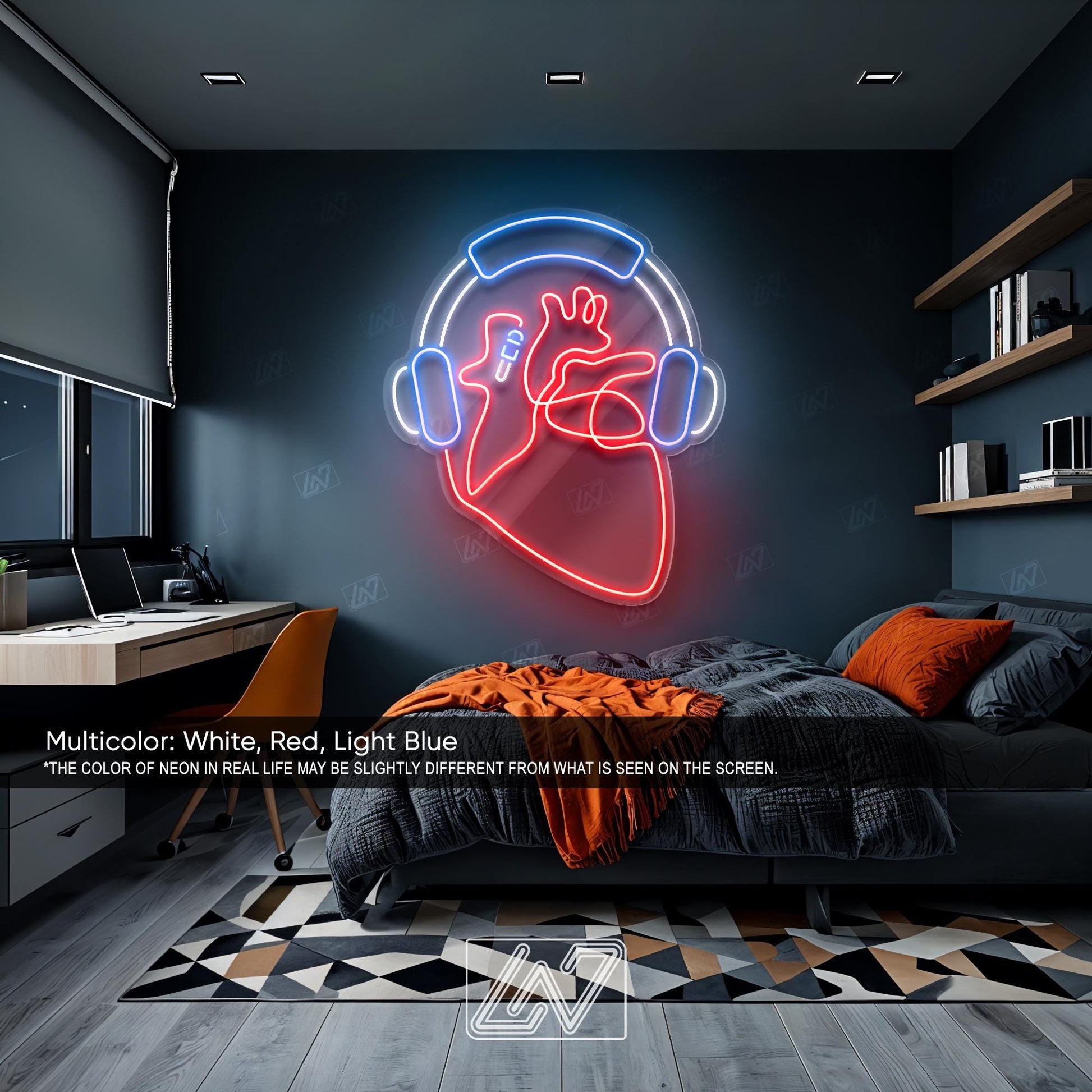 Headphone Heart - LED Neon Sign for Music Lovers, Aesthetic Wall Decor for Bedroom, Gaming Room, DJ Studio, Cool Light Up Sign Gift for Him