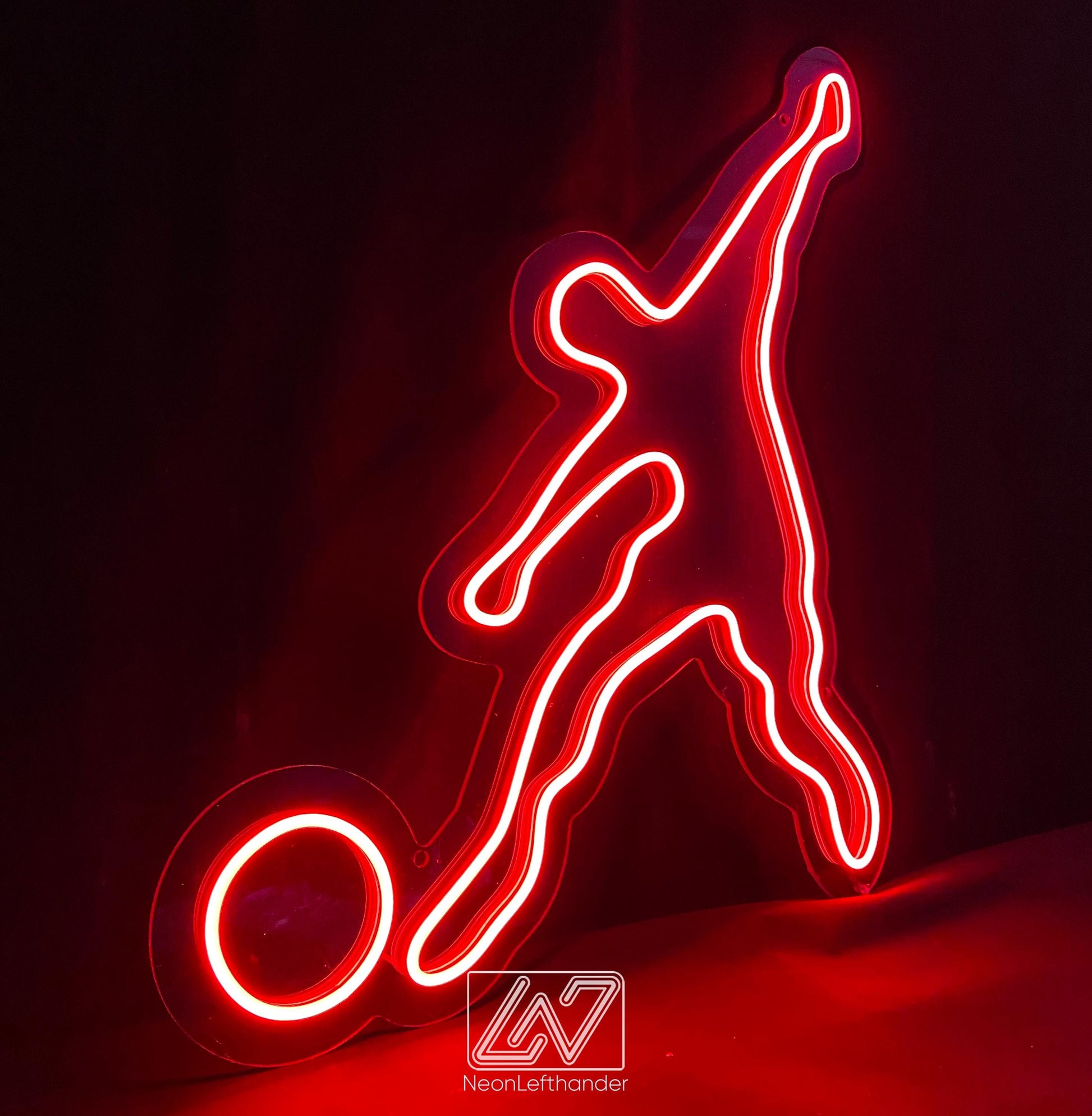 Soccer Player Led Neon Sign, Silhouette Wall Art , Minimalist Football Kick Decor for Boys Room, Sports Gym, Game Room or Man Cave
