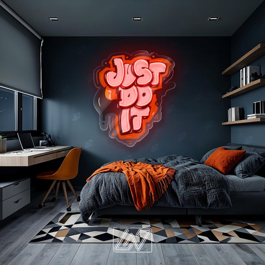 Just Do It neon sign for inspiration in bedrooms and home offices. Great motivational gift idea.
