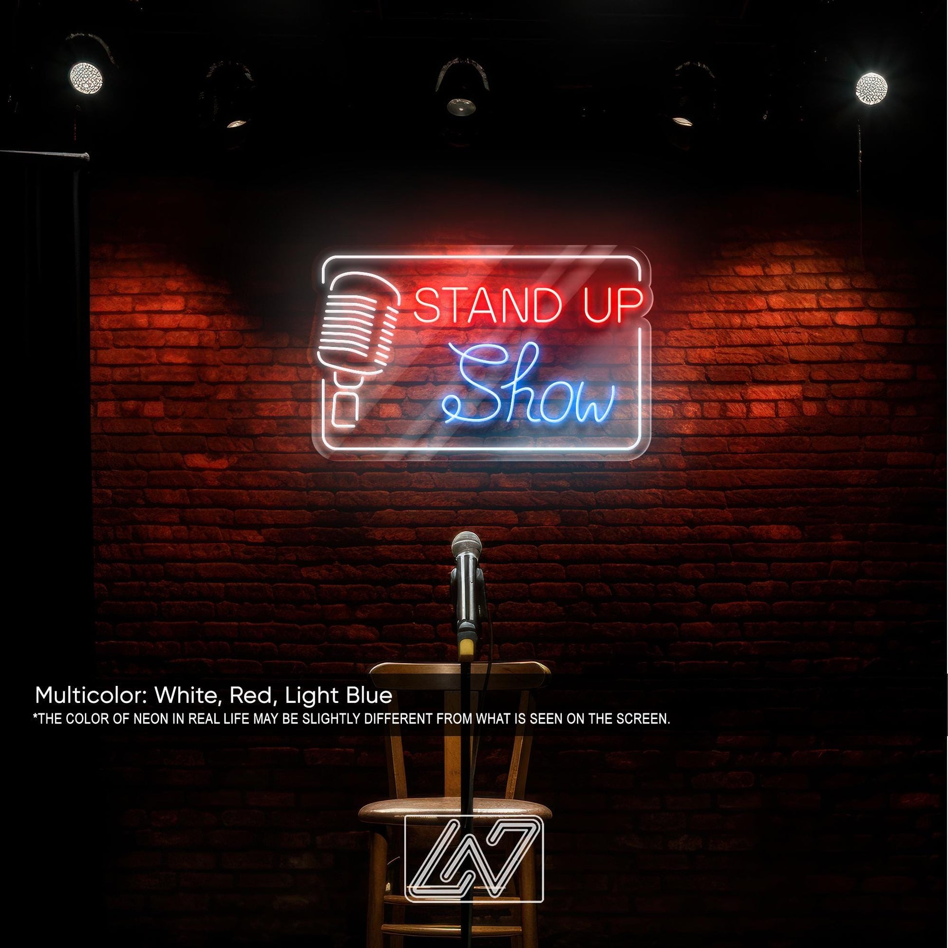 Stand Up Comedy Neon Sign, LED Show Light with Microphone, Funny Wall Decor for Comedy Club, Stage or Podcast Studio Room Art