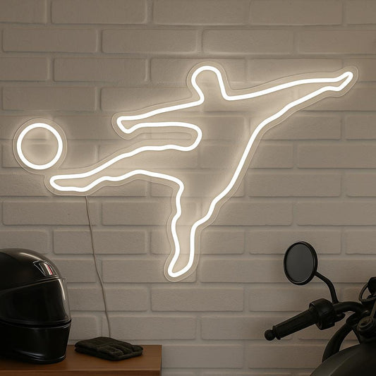Soccer Player Led Neon Sign, Silhouette Wall Art , Minimalist Football Kick Decor for Boys Room, Sports Gym, Game Room or Man Cave