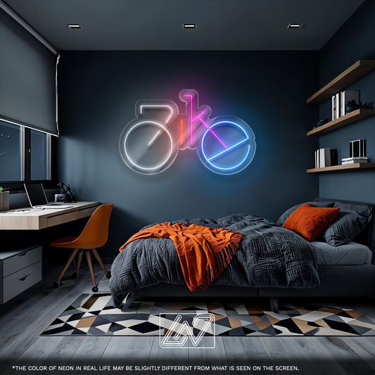 Bike LED Neon Sign Wall Light, Minimalist Bicycle Word Art for Cyclist Decor, Garage, Gym, or Sporty Modern Room Accent