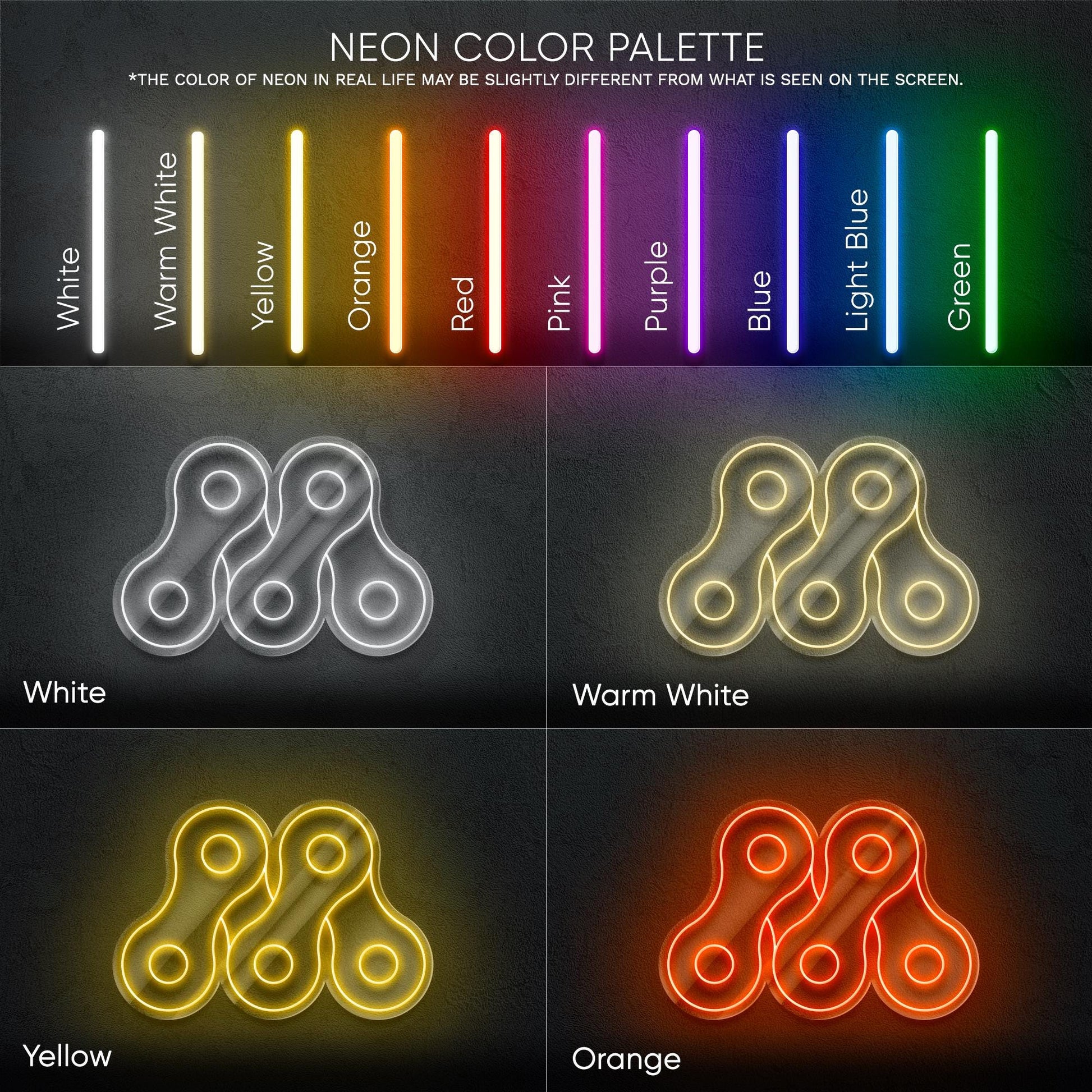 Bike Chain LED Neon Sign Wall Light, Industrial Cycling Decor Accent for Garage, Shop, Studio or Modern Urban Interior Lighting