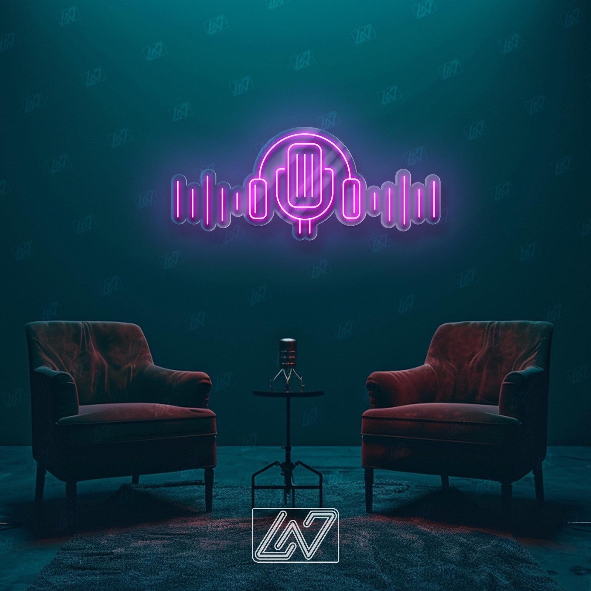 Podcast LED Neon Sign Wall Light, Modern Microphone and Headphones Decor for Studio, Streaming Setup or Content Creator Room
