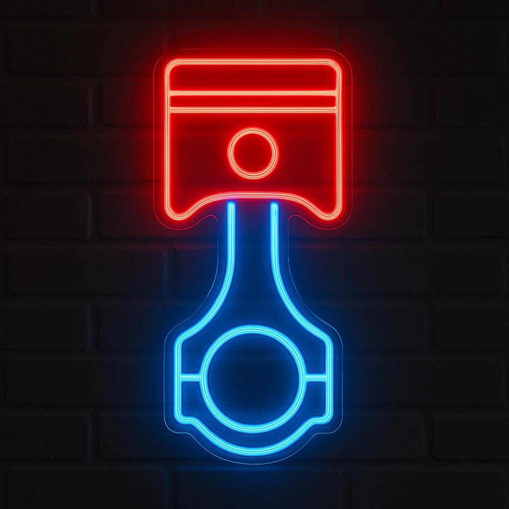 Piston LED Neon Sign with Car Design – Wall Light for Garage, Auto Workshop or Man Cave, Perfect Gift for Car Lovers and Tuning Fans