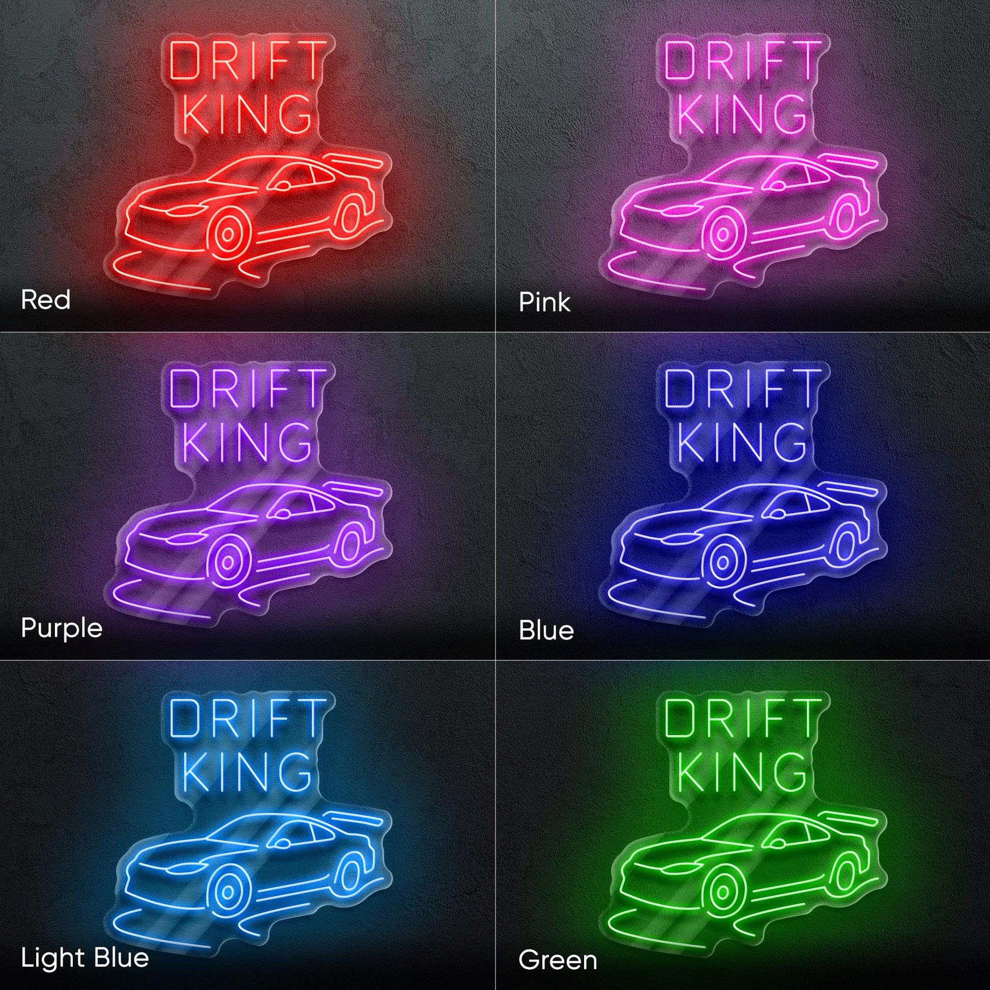 Drift King LED Neon Sign – Wall Light with Car Design for Garage, Man Cave or Racing Room, Perfect Gift for Drift Fans and Car Enthusiasts