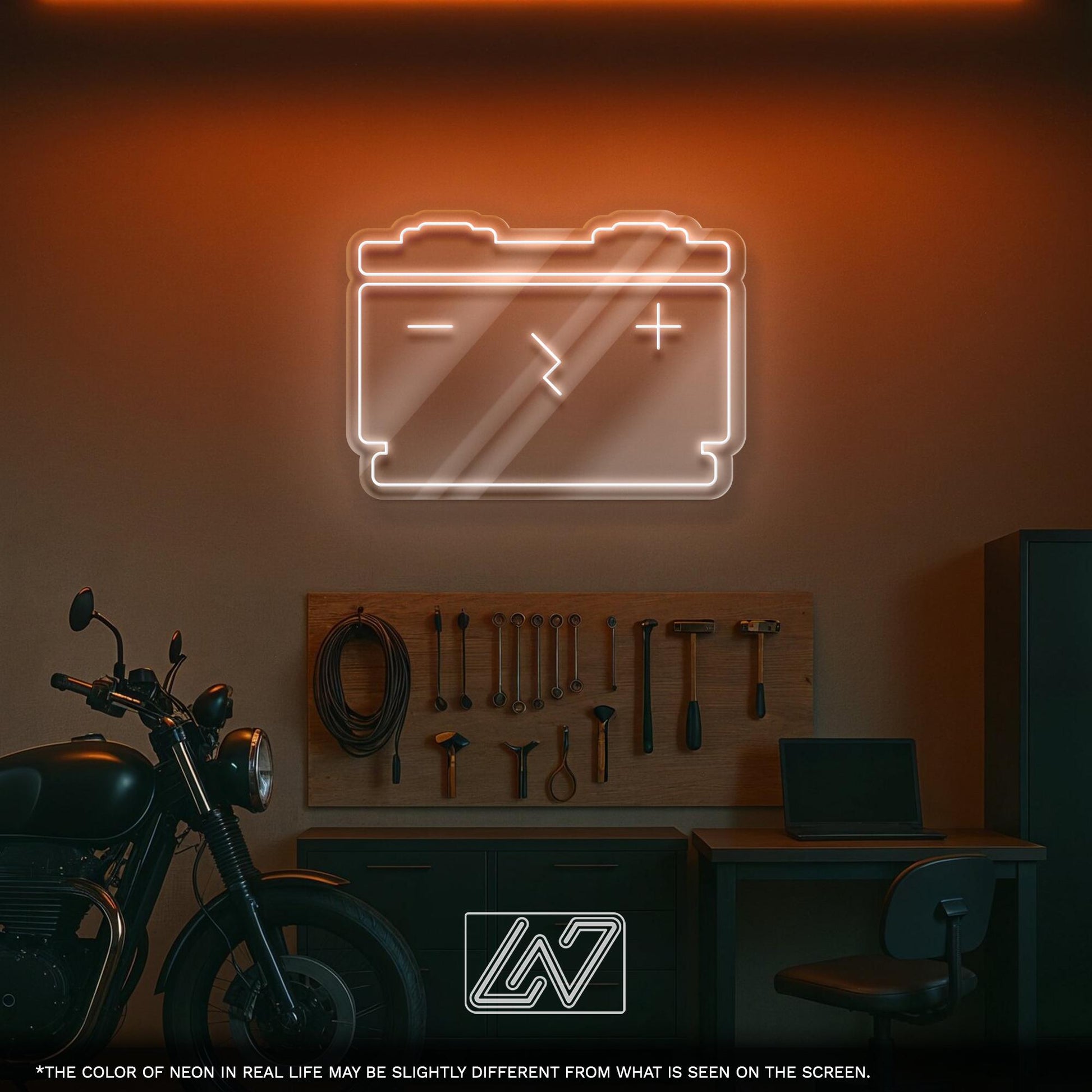Car Battery LED Neon Sign - Bright Wall Light with Electric Symbol for Garage, Auto Shop or Workshop, Perfect Gift for Mechanics and Car Guy