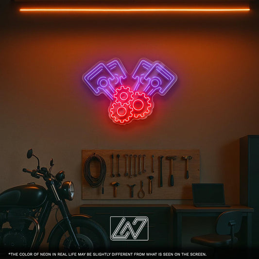 Engine Gears LED Neon Sign – Industrial Wall Light for Garage, Workshop or Man Cave, Perfect Gift for Mechanics and Car Enthusiasts