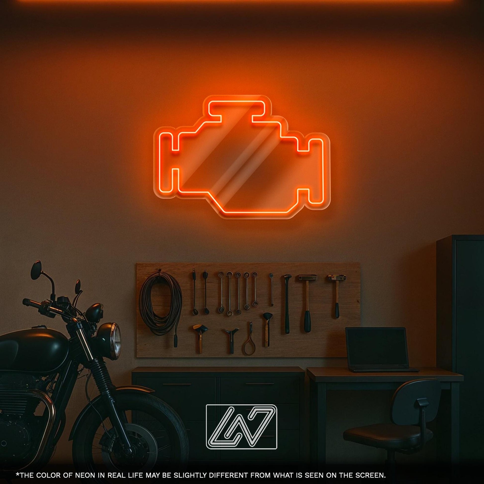 Check Engine Neon Sign for Car Garage, Auto Service Decor or Gift for Mechanic, Unique LED Light for Workshop or Man Cave