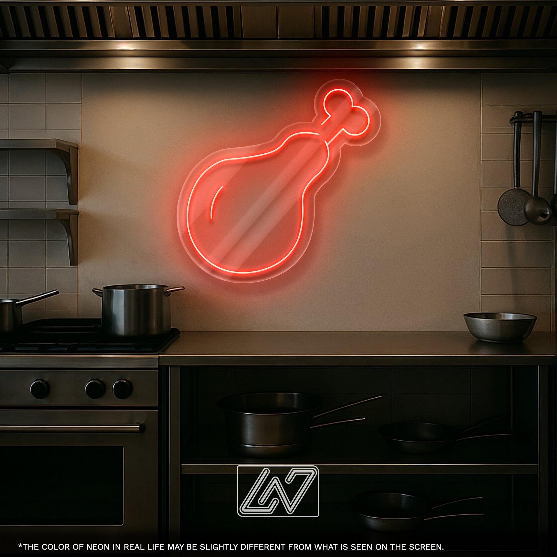 Chicken Leg Neon Sign - Fun LED Light Decor for Kitchen, BBQ Area, Restaurant or Man Cave, Gift for Food Lovers and Grill Masters