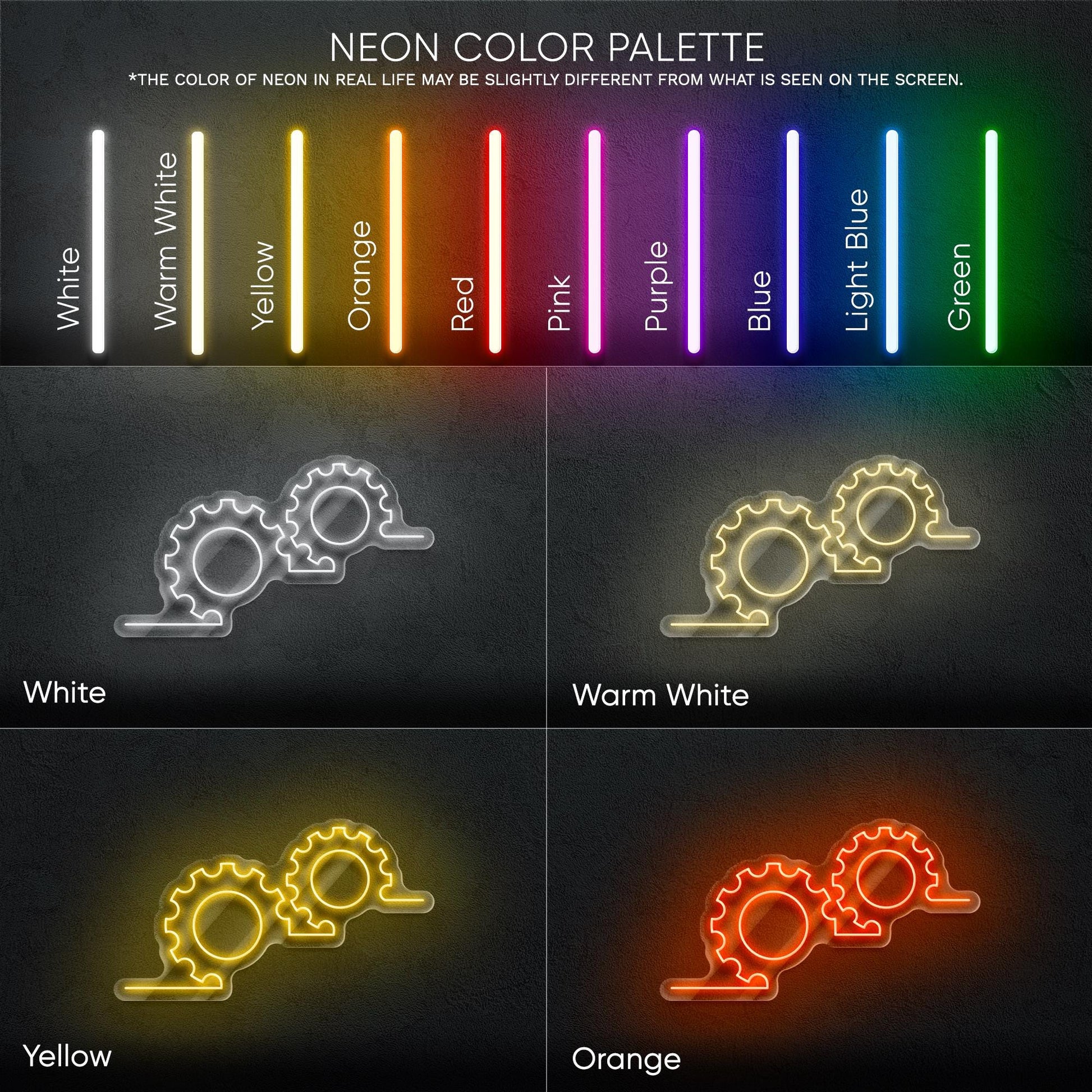 Line Gears Symbols LED Neon Sign for Workshop Decor, Industrial Wall Light, Steampunk Theme Lighting for Garage, Office or Man Cave