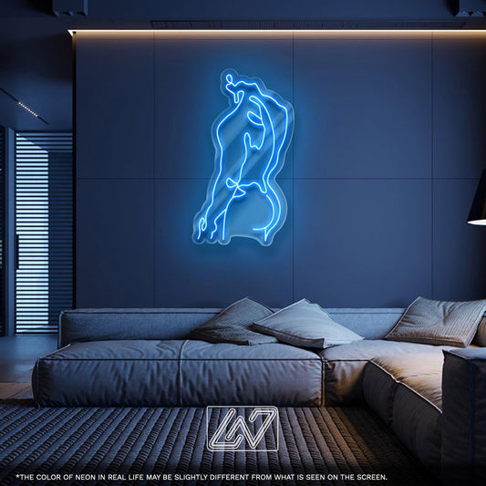 Blue neon sign of a man body, perfect for modern decor and unique gifts.