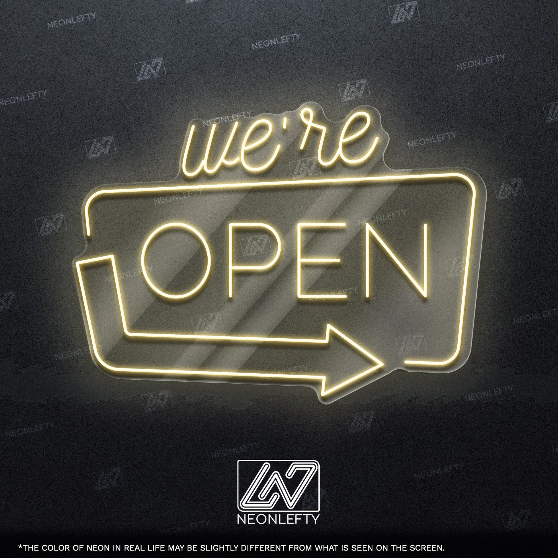 We're Open - LED neon sign for shops, salons, restaurants, offices with modern glowing design to welcome customers and highlight open status