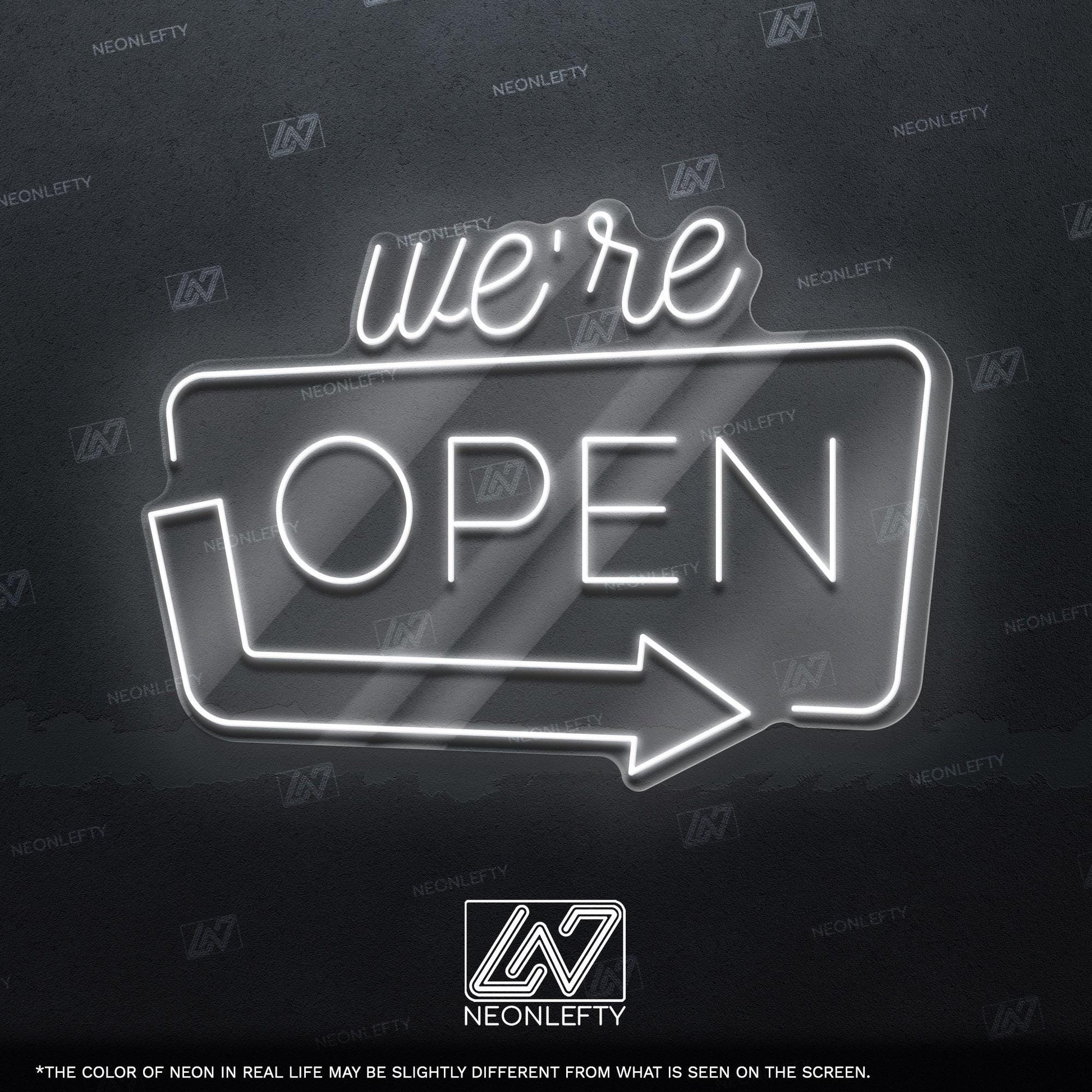 We're Open - LED neon sign for shops, salons, restaurants, offices with modern glowing design to welcome customers and highlight open status