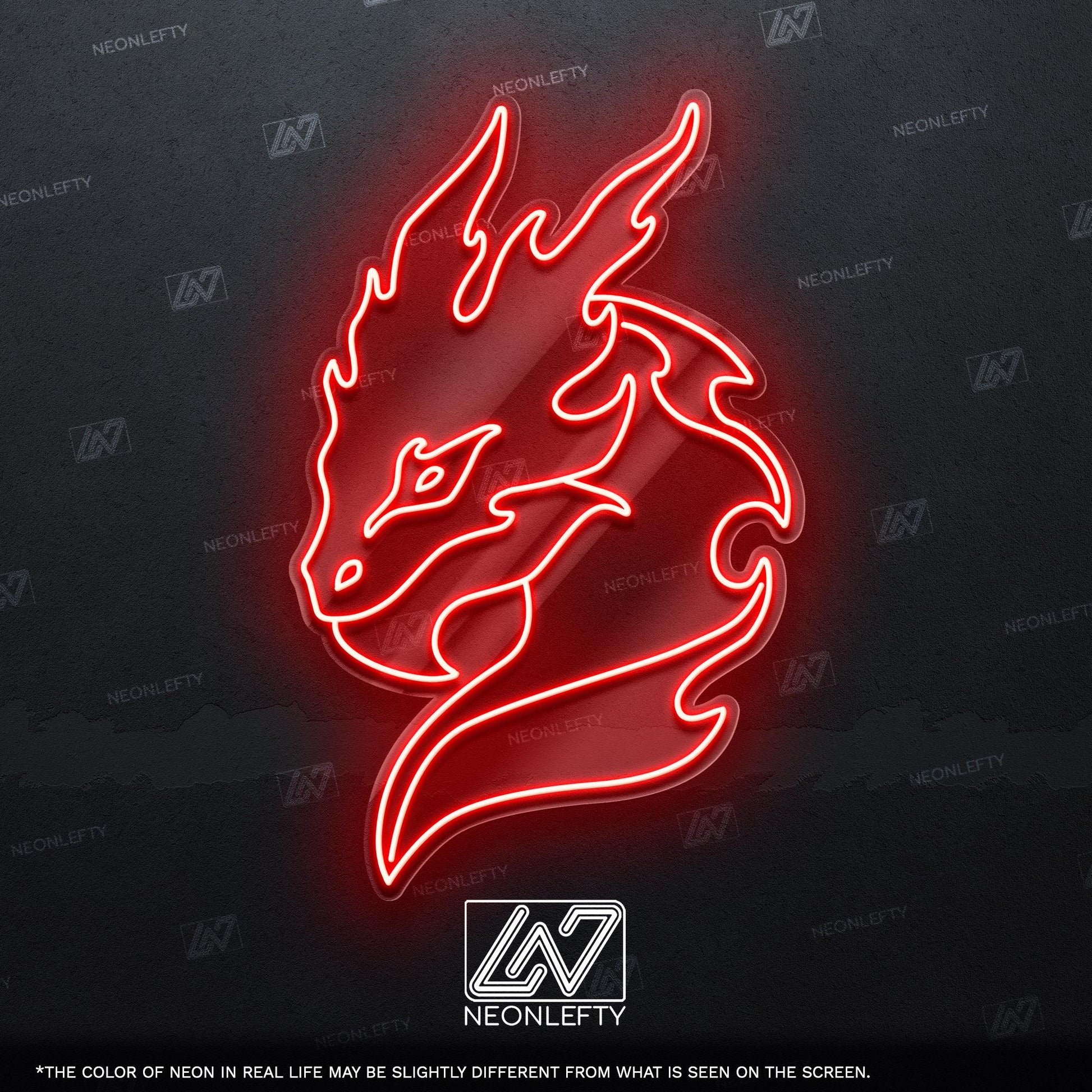 Dragon - LED neon sign with flaming dragon head design for game rooms, fantasy-themed decor, man caves or anime and mythology lover’s space