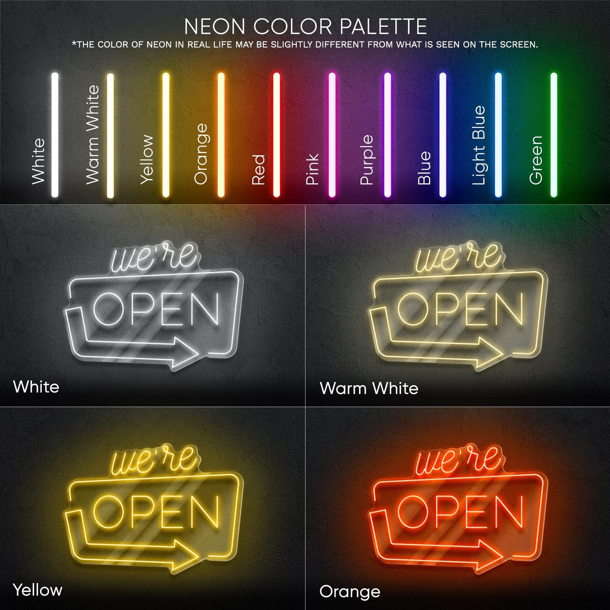We're Open - LED neon sign for shops, salons, restaurants, offices with modern glowing design to welcome customers and highlight open status