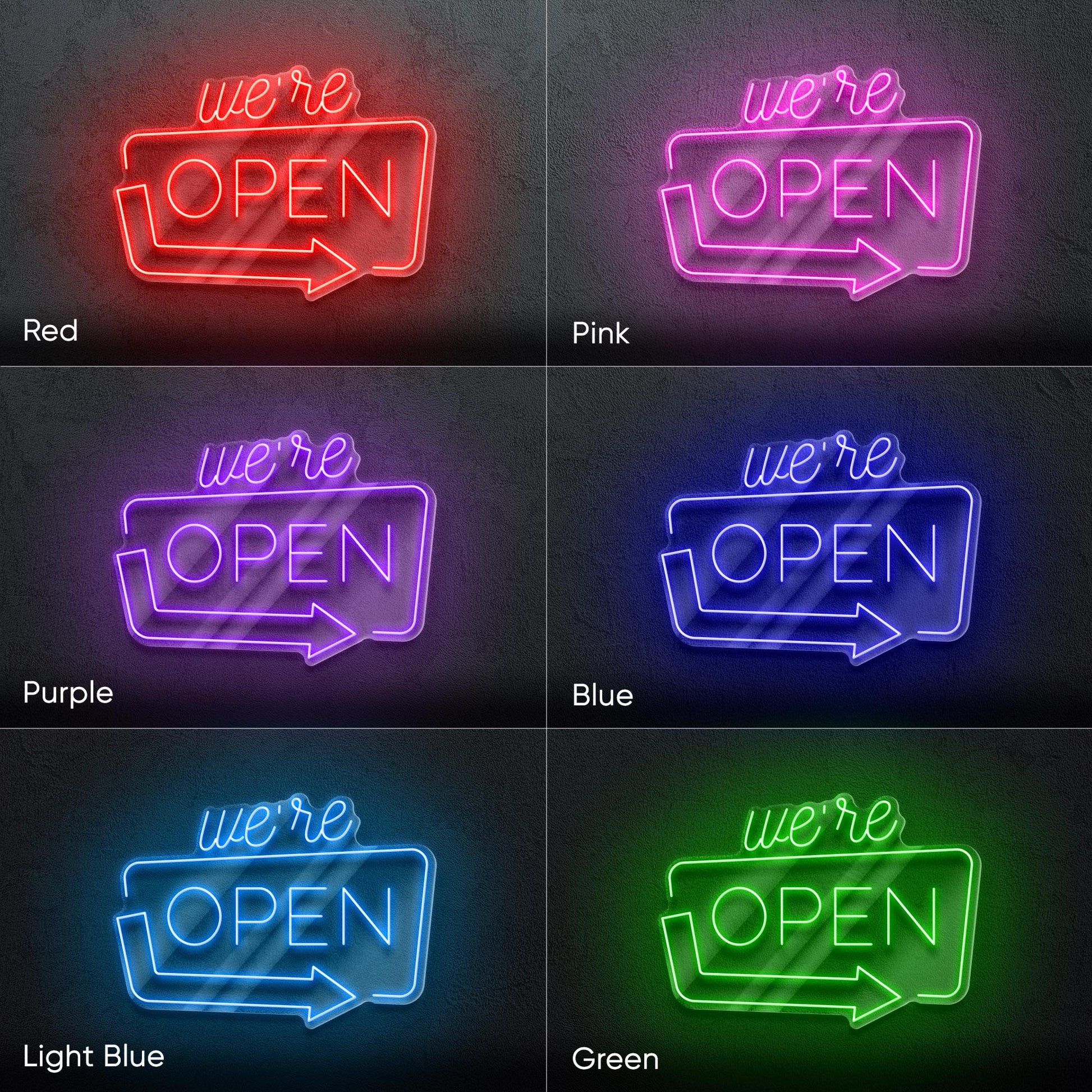 We're Open - LED neon sign for shops, salons, restaurants, offices with modern glowing design to welcome customers and highlight open status