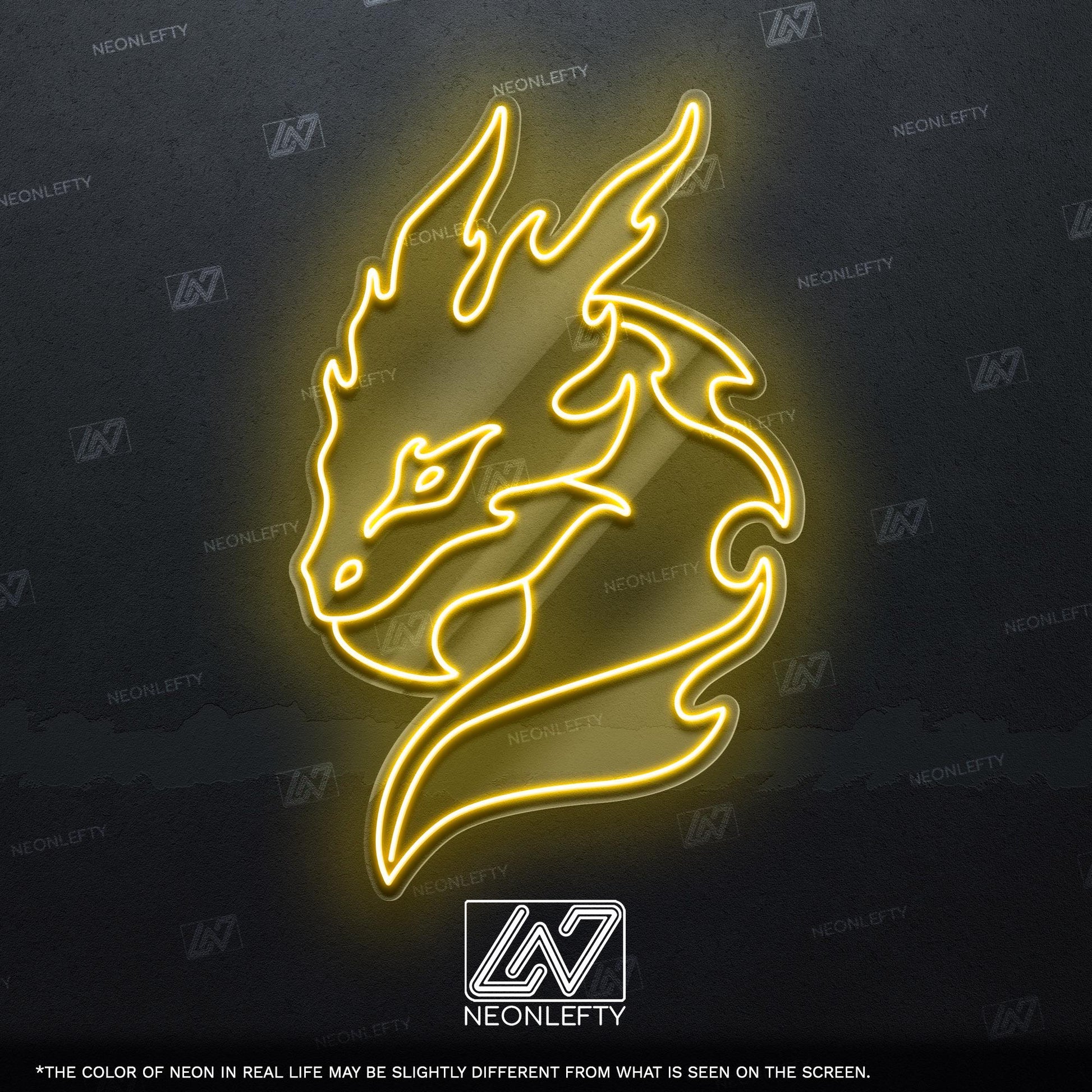 Dragon - LED neon sign with flaming dragon head design for game rooms, fantasy-themed decor, man caves or anime and mythology lover’s space