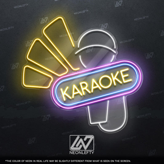 Karaoke - LED neon sign with microphone and sound waves design for karaoke bars, music rooms, home parties or singing lovers fun wall decor