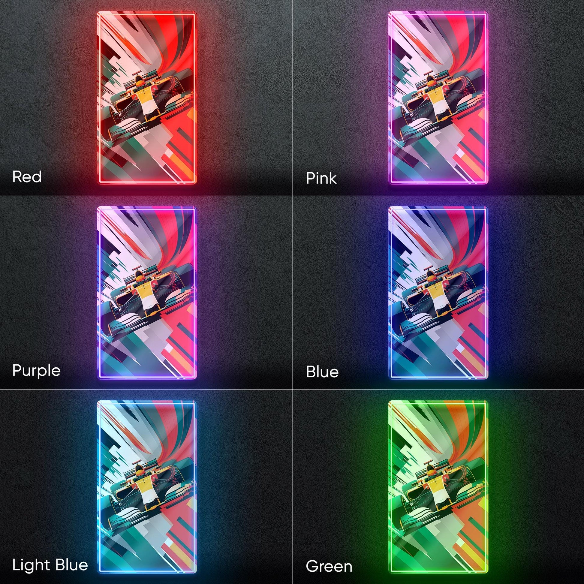 F1 Car - LED UV print neon sign with dynamic F1 race car design perfect for motorsport fans, game rooms, garages or racing-themed wall decor