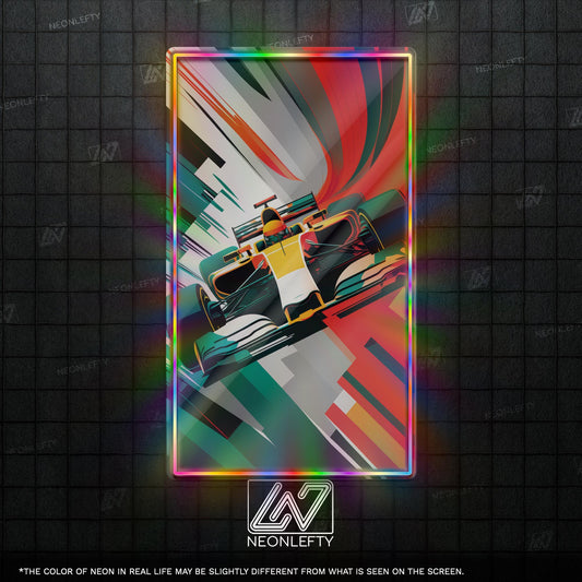 F1 Car - LED UV print neon sign with dynamic F1 race car design perfect for motorsport fans, game rooms, garages or racing-themed wall decor