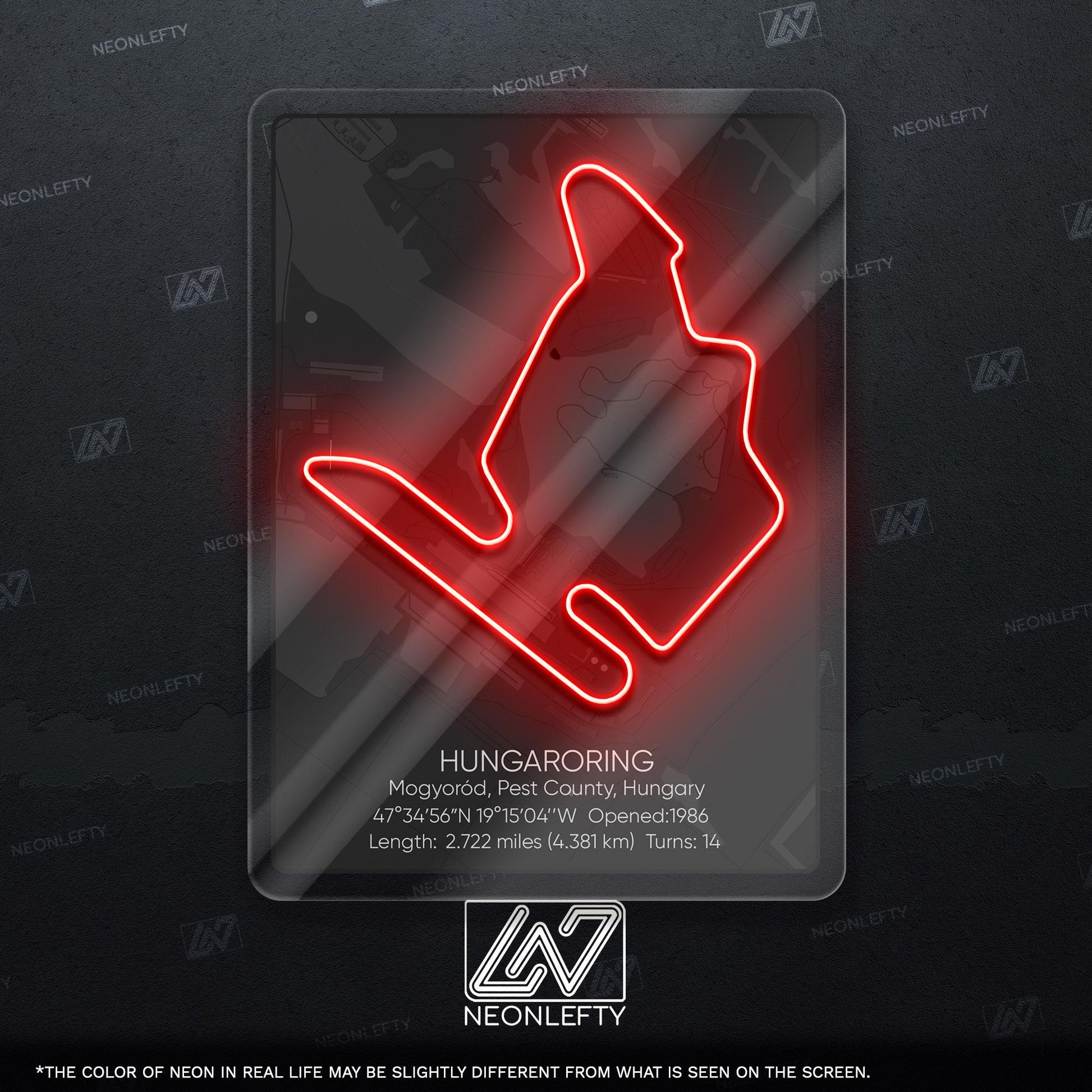 Hungaroring Neon Sign - Legendary Hungarian Formula 1 circuit art for racing fans, perfect for garage, man cave, office or motorsport room