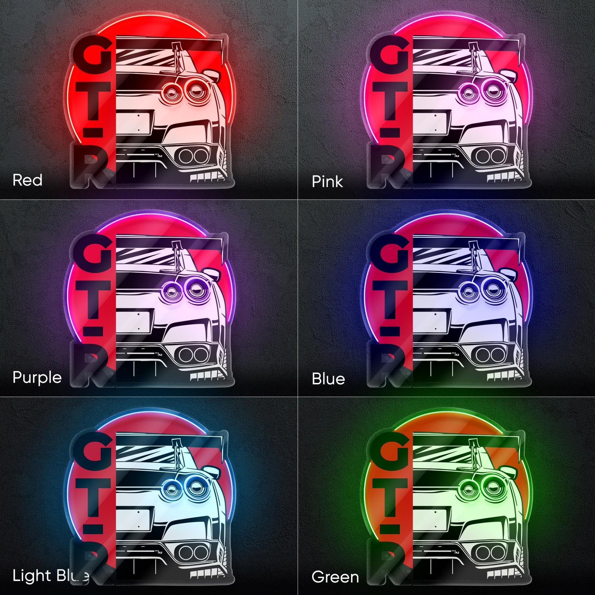 Nissan GT-R Neon Sign - JDM wall art featuring rear view of iconic supercar, perfect for garage, man cave, tuner studio or car lover space