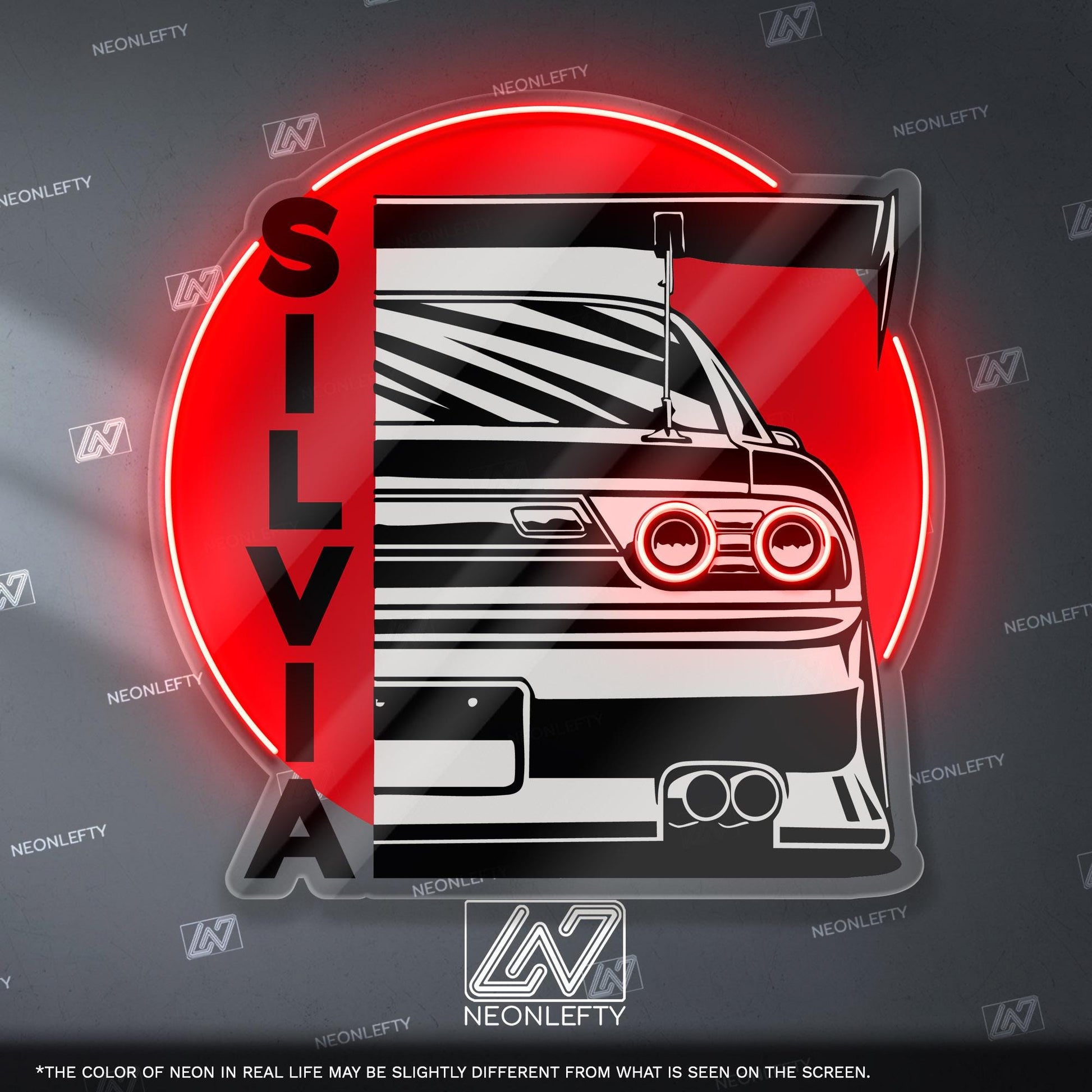 Nissan Silvia Neon Sign - JDM rear view wall art of iconic drift car, perfect for garage, man cave, tuner studio or Japanese street car fan