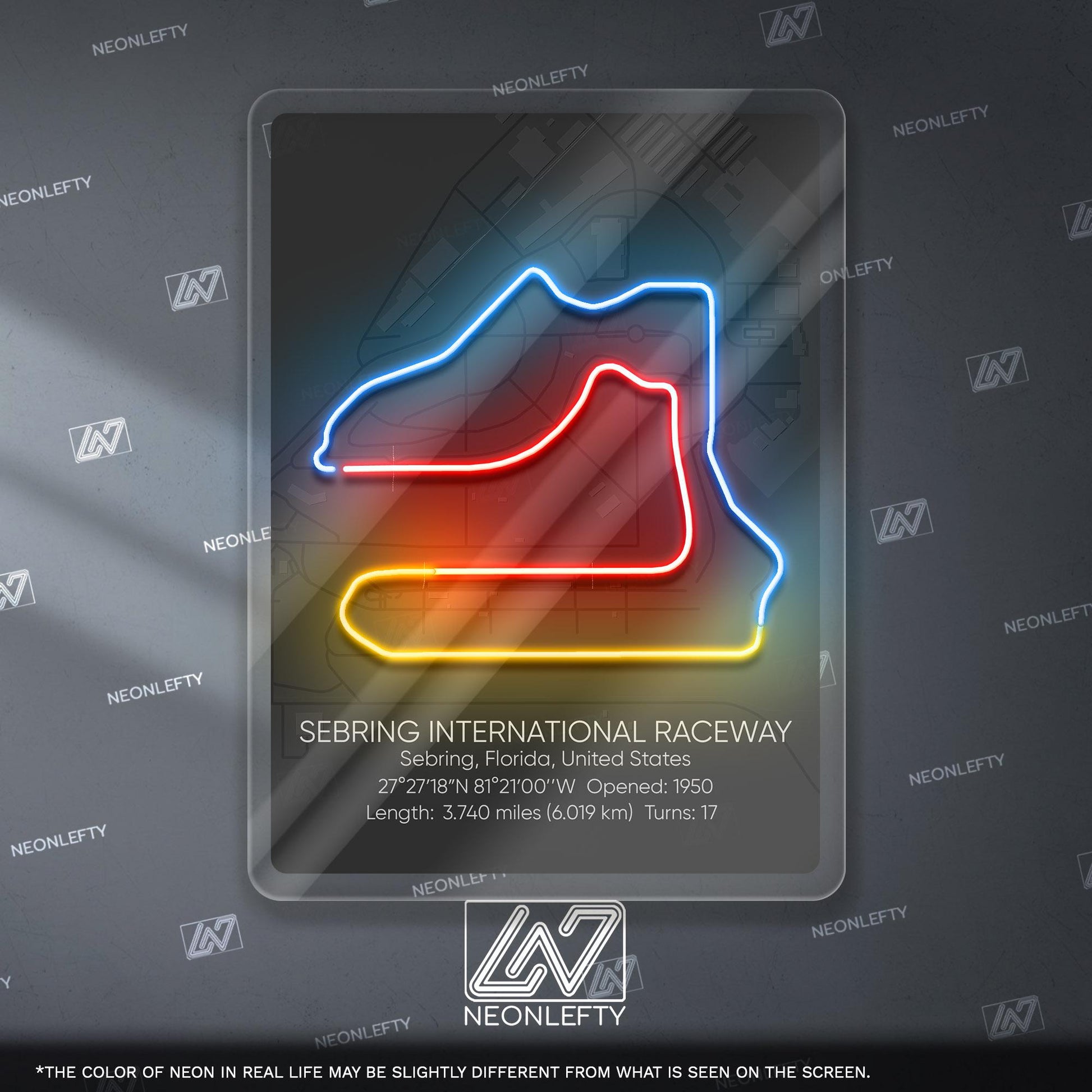 Sebring Neon Sign - Iconic motorsport wall decor inspired by Sebring International Raceway, perfect for garage, man cave or racing fan space