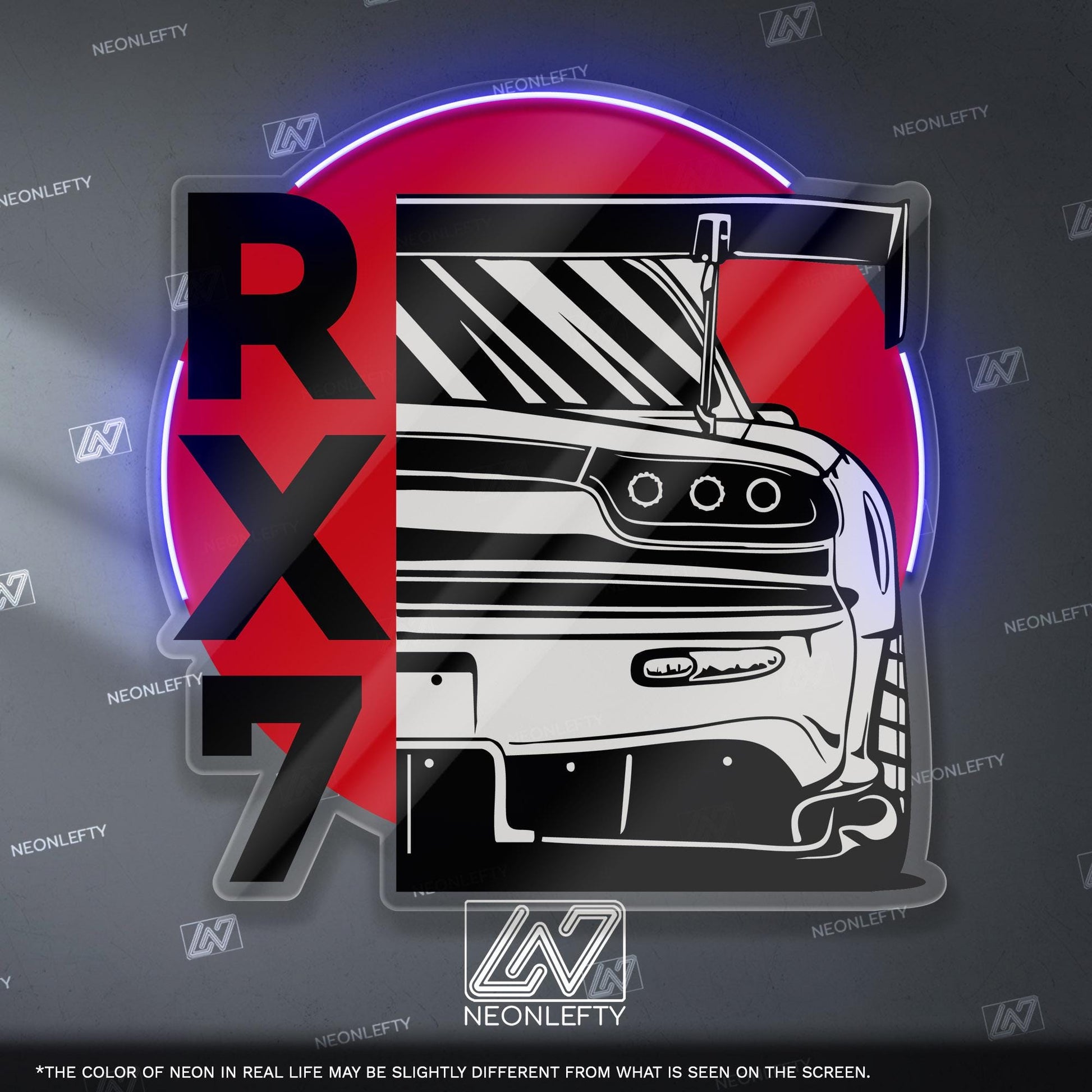Mazda RX7 Neon Sign - Rear view JDM wall art of the legendary RX-7, perfect for garage, man cave, tuner studio or rotary engine enthusiast