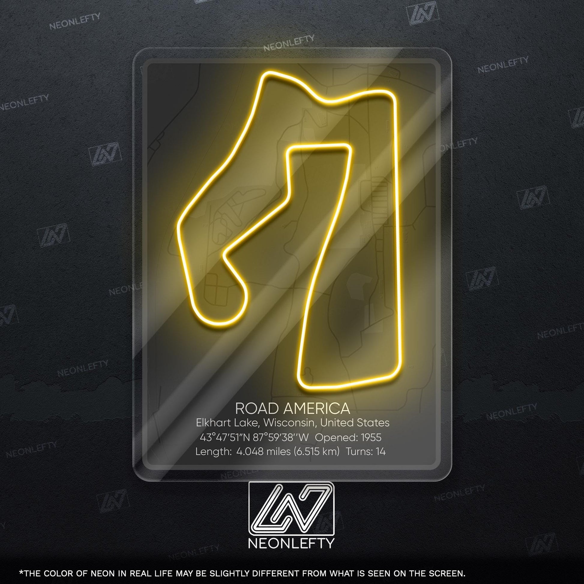 Road America Neon Sign - Classic American race track wall decor for motorsport fans, perfect for garage, man cave, racing-themed room