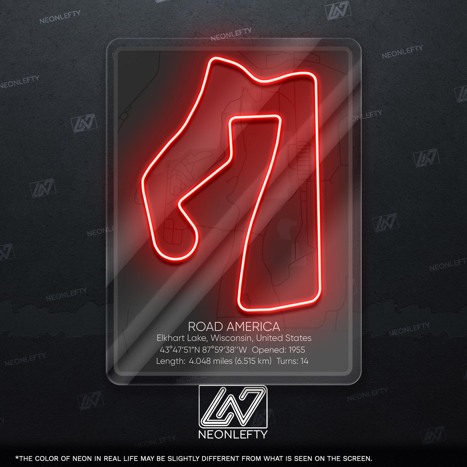 Road America Neon Sign - Classic American race track wall decor for motorsport fans, perfect for garage, man cave, racing-themed room