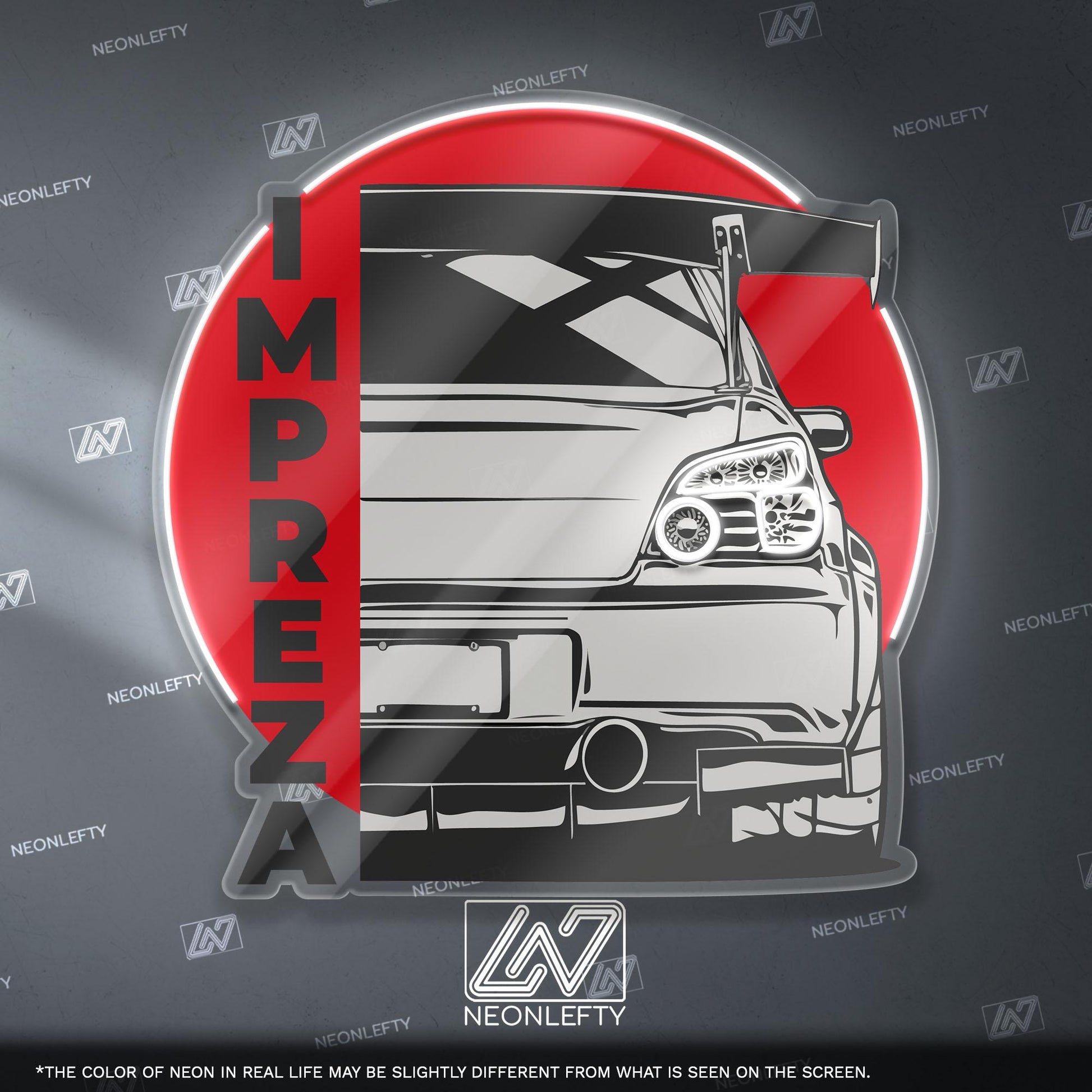 Subaru Impreza Neon Sign - Iconic rally-bred JDM rear view wall art, perfect for garage, man cave, street and track car enthusiast