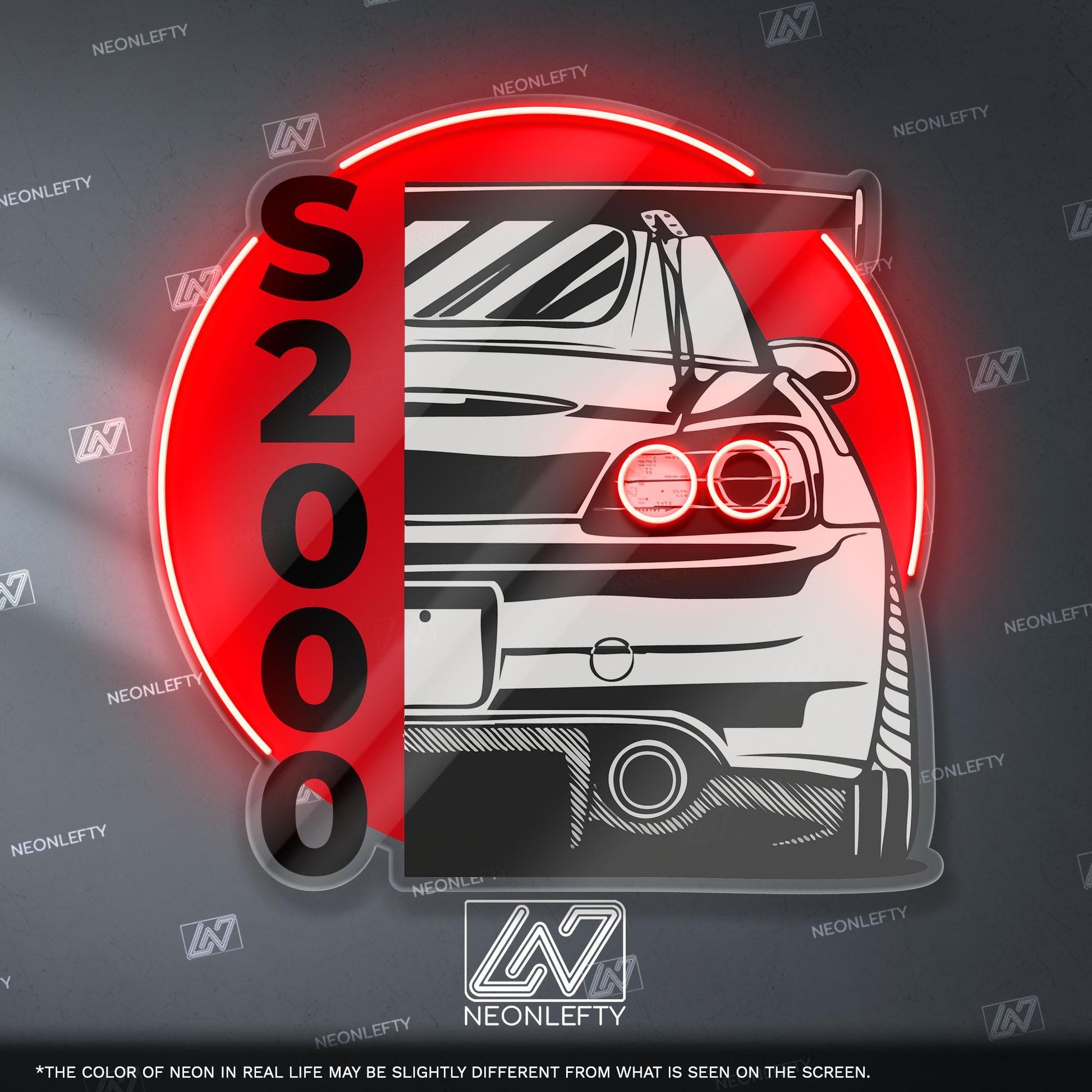 Honda S2000 Neon Sign - Rear car wall art of legendary JDM roadster, perfect for garage, man cave, tuner setup,driving enthusiast collection