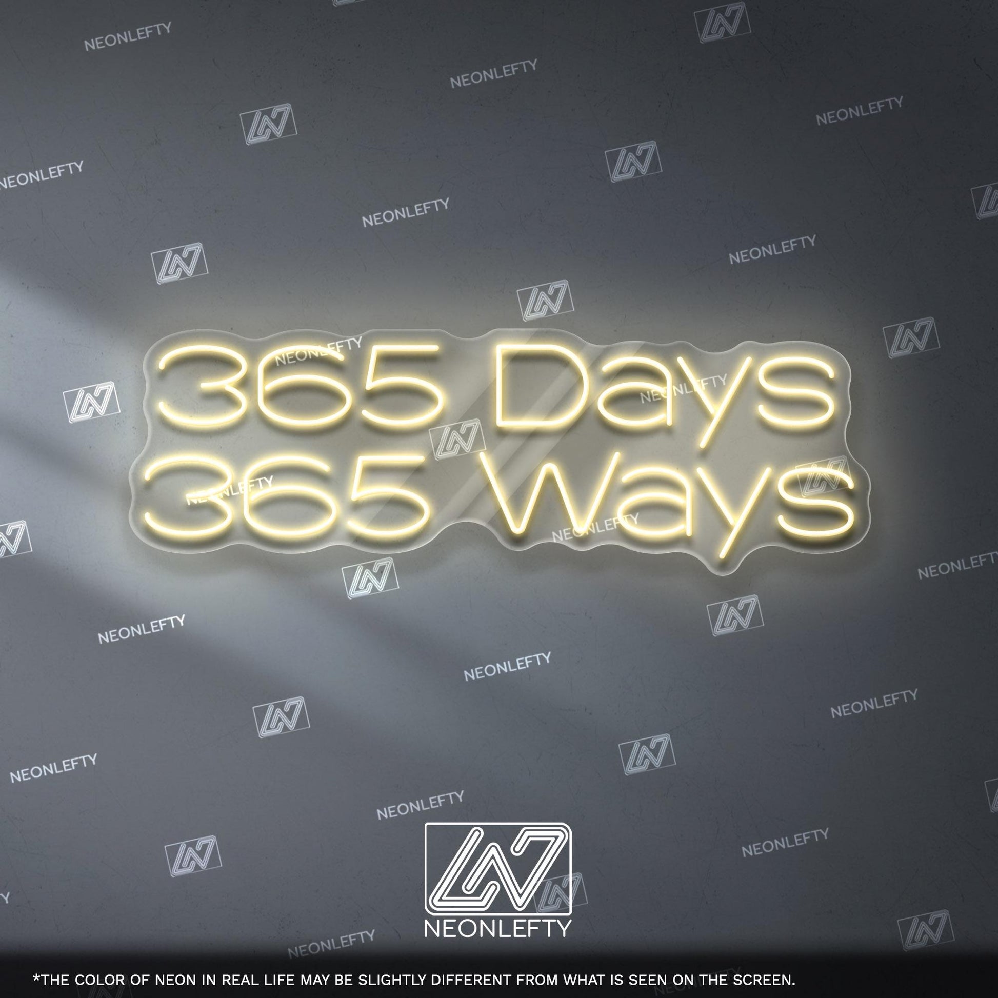 365 Days 365 Ways Neon Sign - Inspirational daily motivation quote wall decor for office, gym, studio, workspace with energetic modern vibes