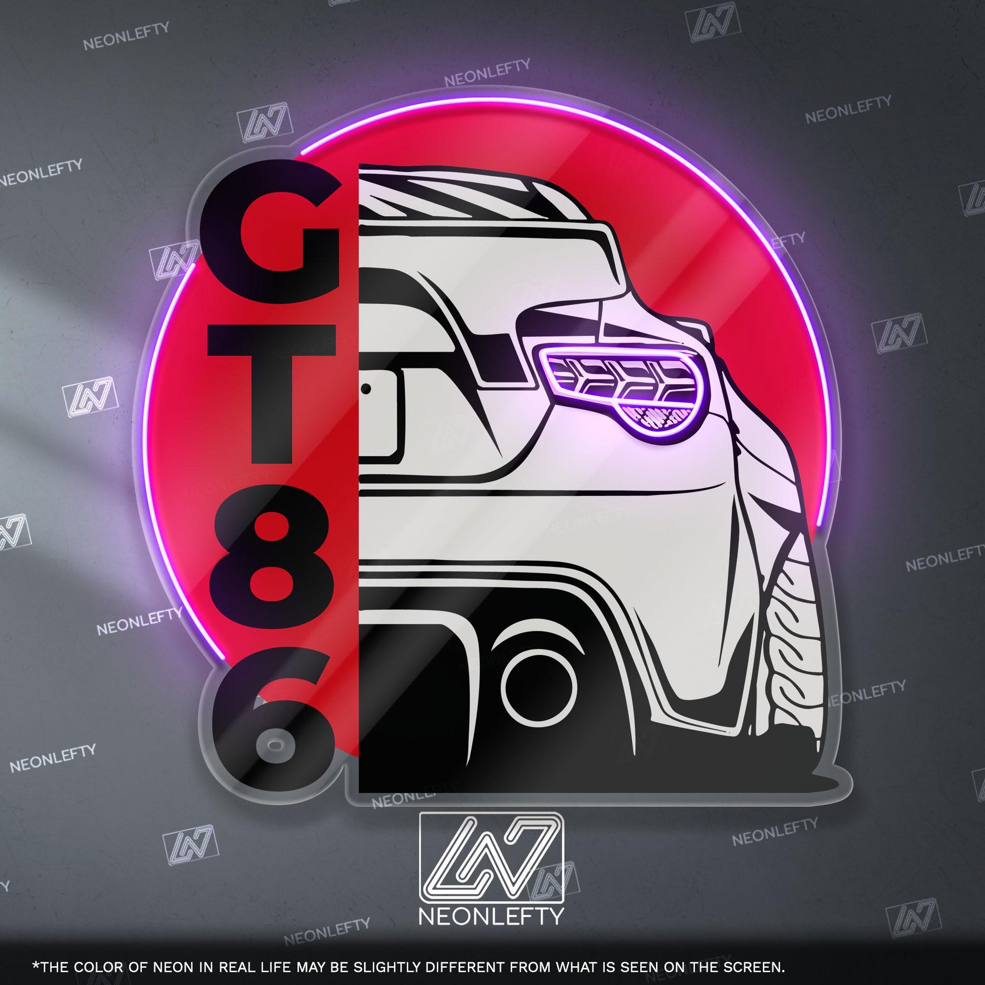 Toyota GT86 Neon Sign - Rear view wall art of iconic JDM coupe, perfect for garage, man cave, tuner setup or drift car enthusiast collection